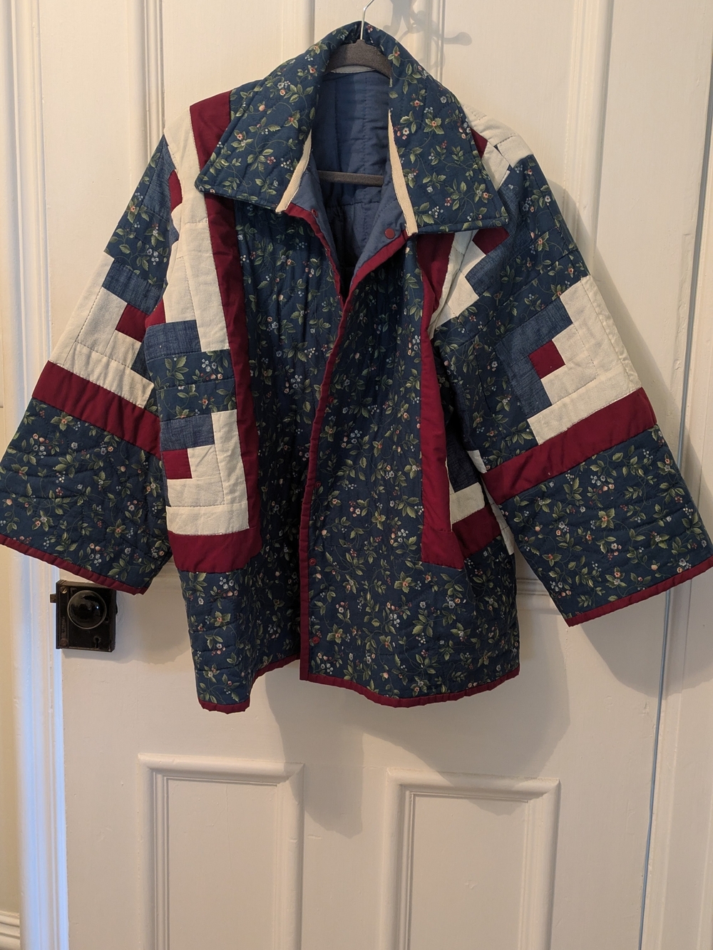 Quilted Floral Patchwork Jacket - Navy & Burgundy